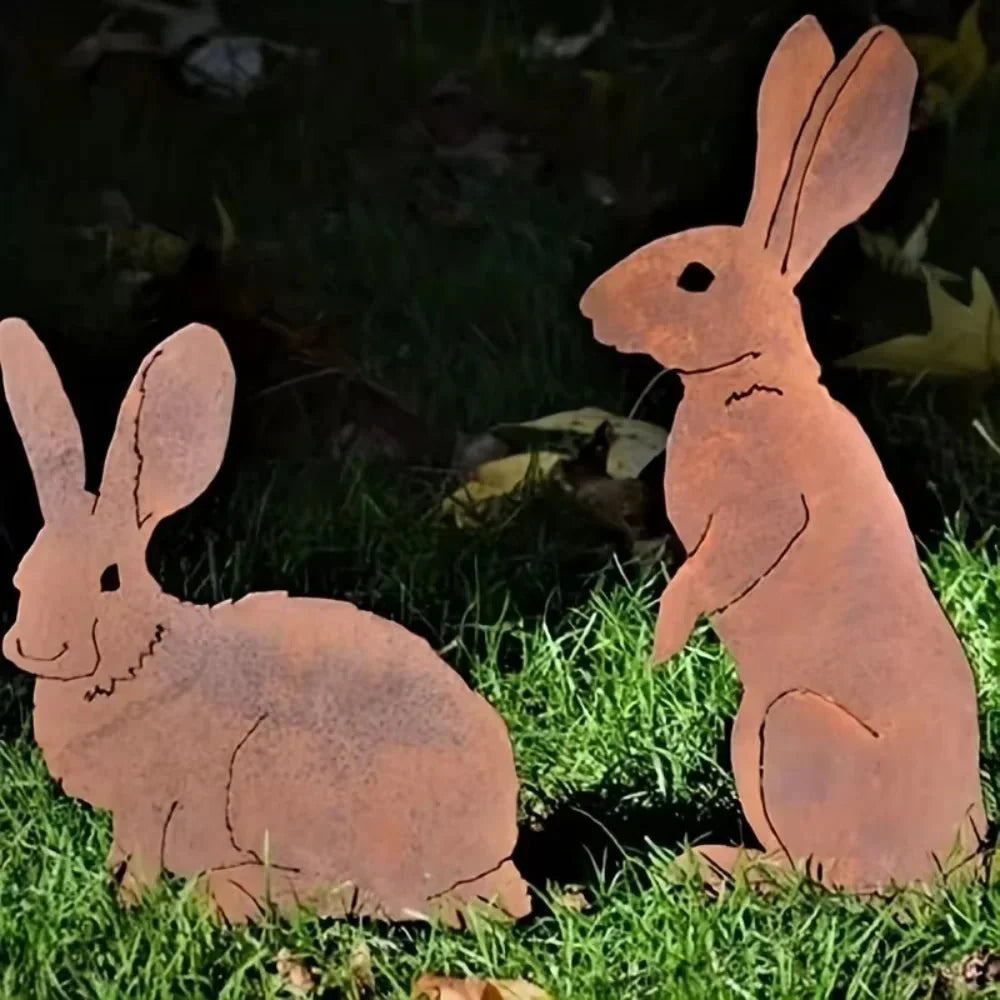 RABBITRAIL – Rustikaler Metall-Hasen-Gartenstecker für Bauernhaus-Außendekoration