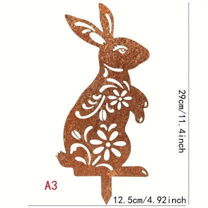 RABBITRAIL – Rustikaler Metall-Hasen-Gartenstecker für Bauernhaus-Außendekoration