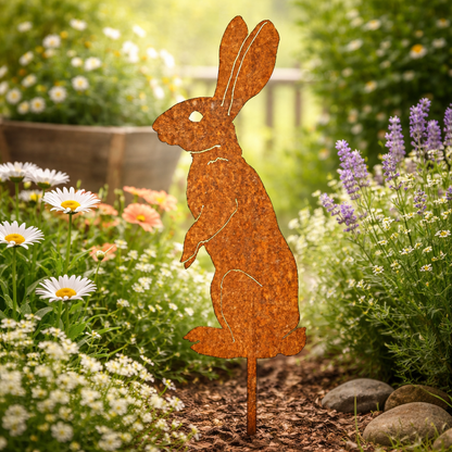 RABBITRAIL – Rustikaler Metall-Hasen-Gartenstecker für Bauernhaus-Außendekoration