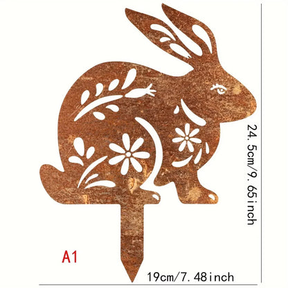 RABBITRAIL – Rustikaler Metall-Hasen-Gartenstecker für Bauernhaus-Außendekoration