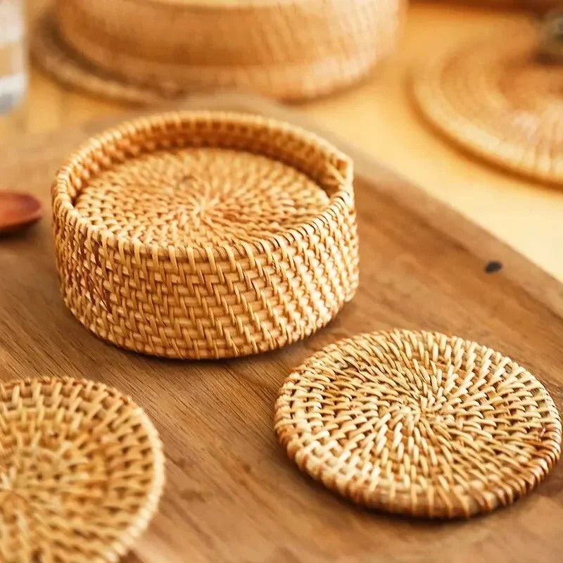 RATTANRA – Heat-Insulating Rattan Drink Coasters for Table Protection