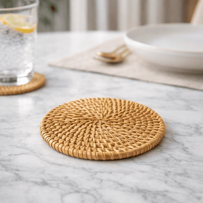 RATTANRA – Heat-Insulating Rattan Drink Coasters for Table Protection