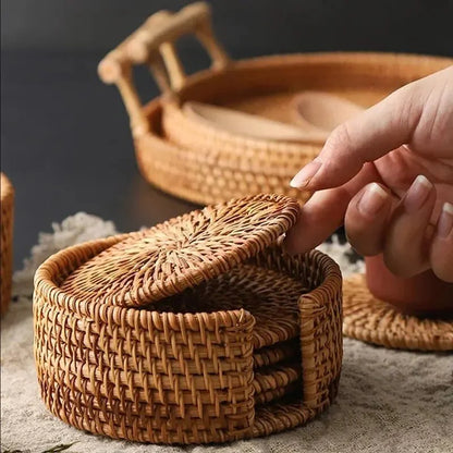 RATTANRA – Heat-Insulating Rattan Drink Coasters for Table Protection