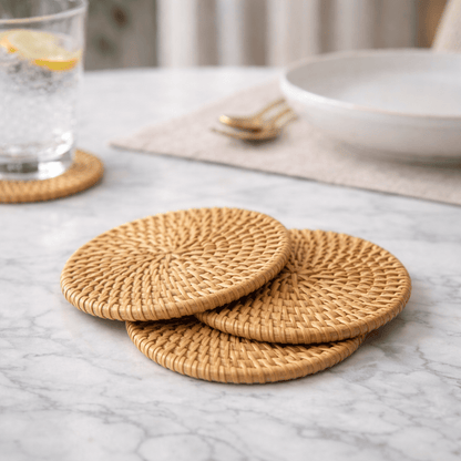 RATTANRA – Heat-Insulating Rattan Drink Coasters for Table Protection