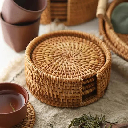 RATTANRA – Heat-Insulating Rattan Drink Coasters for Table Protection