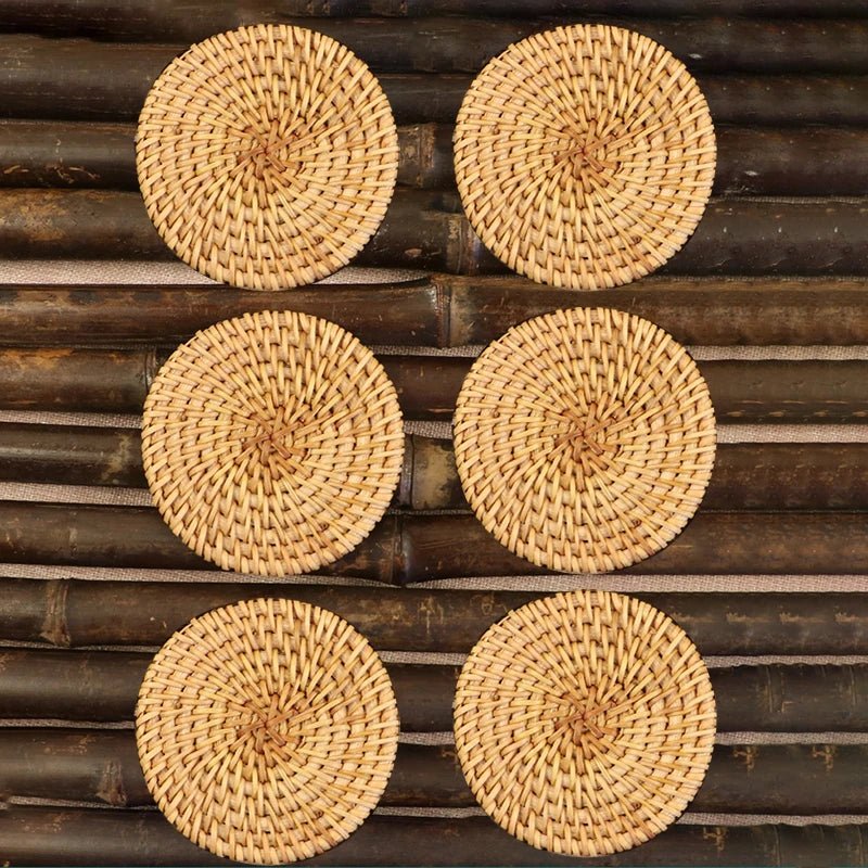 RATTANRA – Heat-Insulating Rattan Drink Coasters for Table Protection
