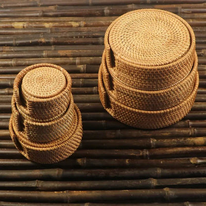 RATTANRA – Heat-Insulating Rattan Drink Coasters for Table Protection