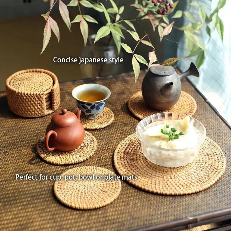 RATTANRA – Heat-Insulating Rattan Drink Coasters for Table Protection