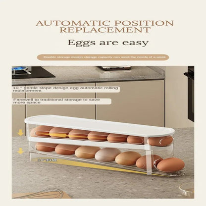 ROLLSTACK – Automatic 2-Layer Rolling Egg Organizer for Refrigerators