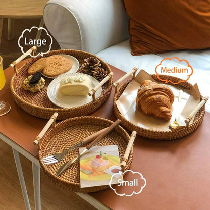 RUSTICPANTRY – Handwoven Rattan Tray & Food Storage Basket with Lid