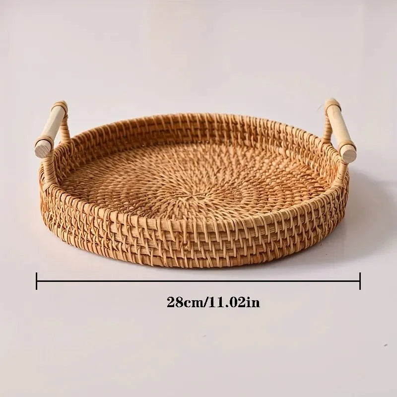 RUSTICPANTRY – Handwoven Rattan Tray & Food Storage Basket with Lid