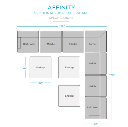 Affinity 10 Piece L-Shape Outdoor Sectional