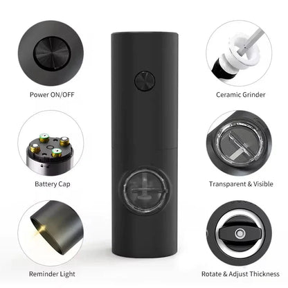 SPICETUNE – Electric Salt and Pepper Grinder Set with LED Light and Adjustable Thickness
