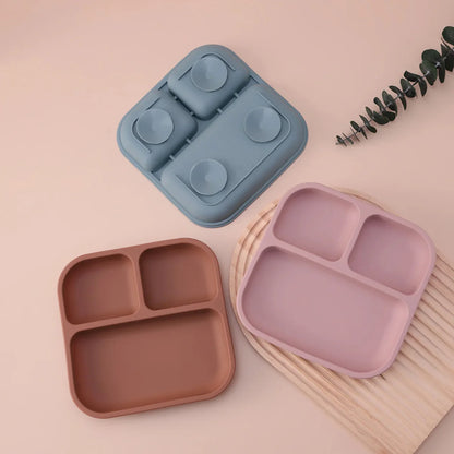 SUCTIONLOCK PLATE – Silicone Divided Square Plate for Toddlers with Strong Suction Base (BPA Free)