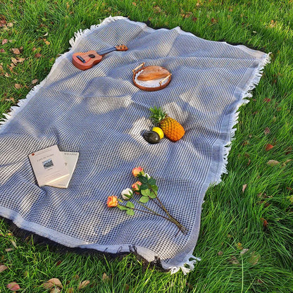 SUNFRINGE – Cotton Blend Picnic Mat with Decorative Tassels for Picnics & Parks