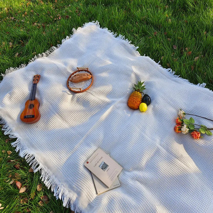 SUNFRINGE – Cotton Blend Picnic Mat with Decorative Tassels for Picnics & Parks