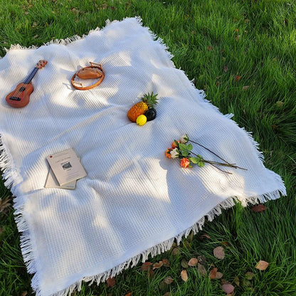 SUNFRINGE – Cotton Blend Picnic Mat with Decorative Tassels for Picnics & Parks