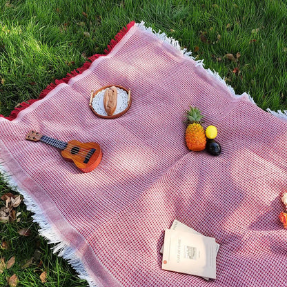 SUNFRINGE – Cotton Blend Picnic Mat with Decorative Tassels for Picnics & Parks