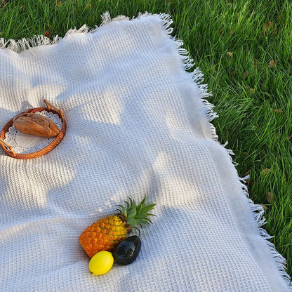 SUNFRINGE – Cotton Blend Picnic Mat with Decorative Tassels for Picnics & Parks