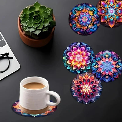 TABLEVA – Elegant Round Wooden Coaster with Mandala Design