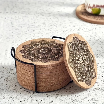 TABLEVA – Elegant Round Wooden Coaster with Mandala Design