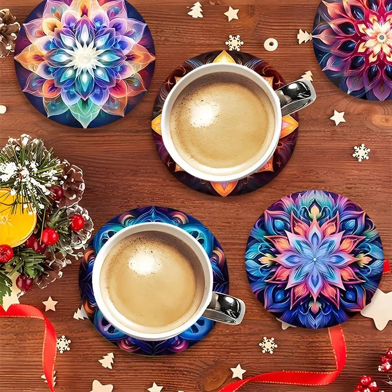 TABLEVA – Elegant Round Wooden Coaster with Mandala Design