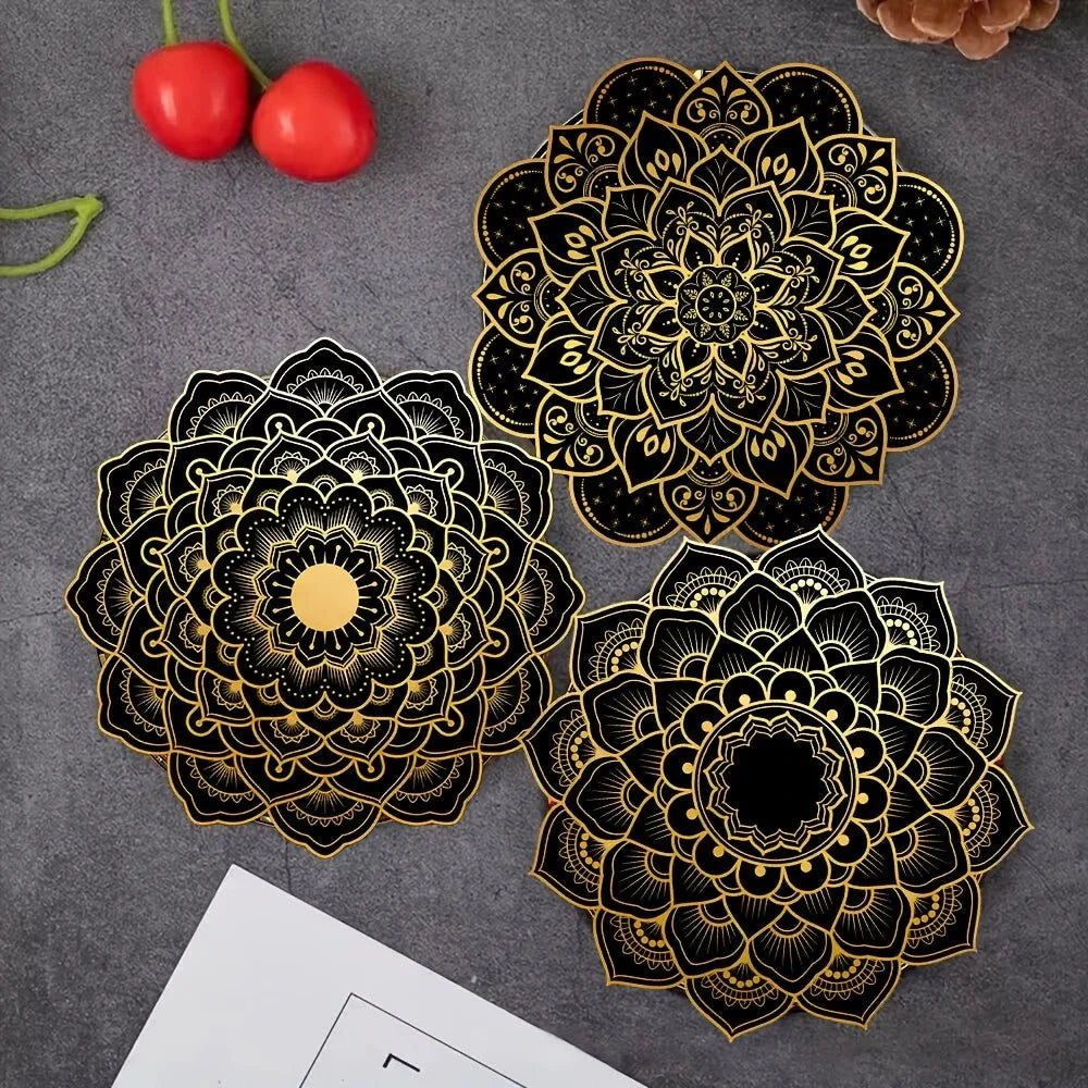 TABLEVA – Elegant Round Wooden Coaster with Mandala Design