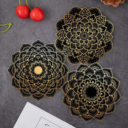TABLEVA – Elegant Round Wooden Coaster with Mandala Design