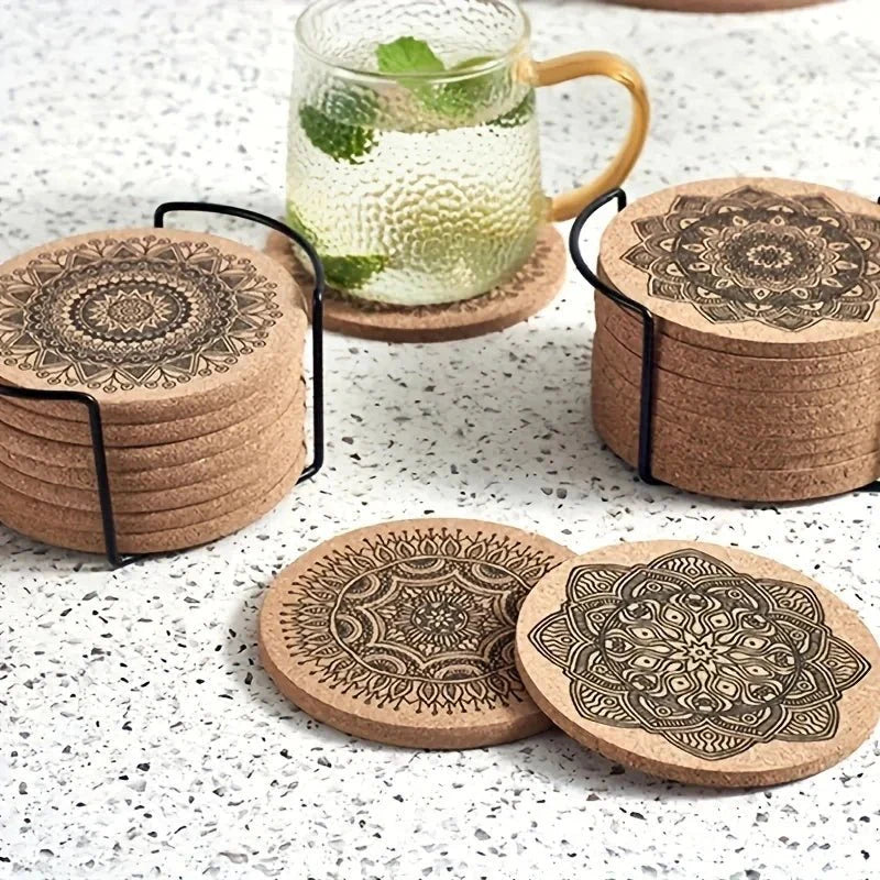 TABLEVA – Elegant Round Wooden Coaster with Mandala Design