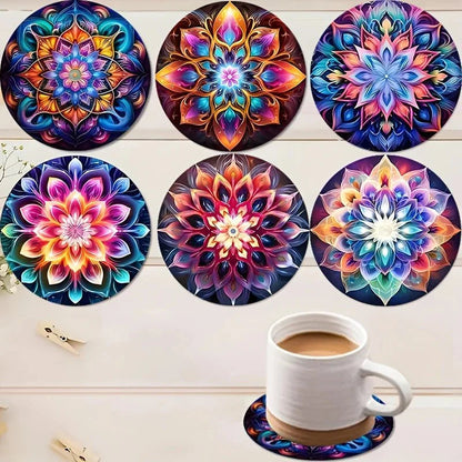 TABLEVA – Elegant Round Wooden Coaster with Mandala Design