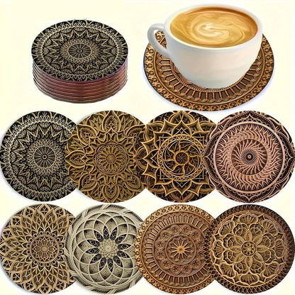 TABLEVA – Elegant Round Wooden Coaster with Mandala Design