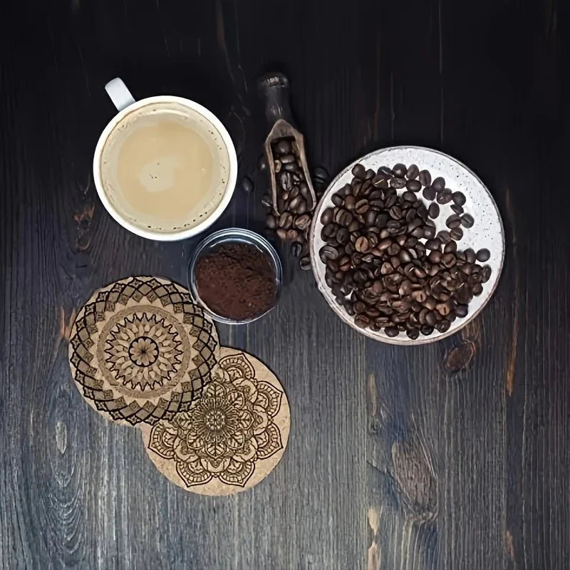 TABLEVA – Elegant Round Wooden Coaster with Mandala Design