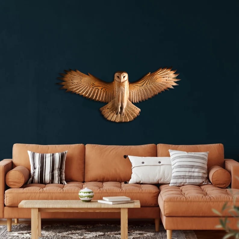 TIMBERSPIRIT – Artistic Barn Owl Wall Art Expertly Carved from Solid Wood