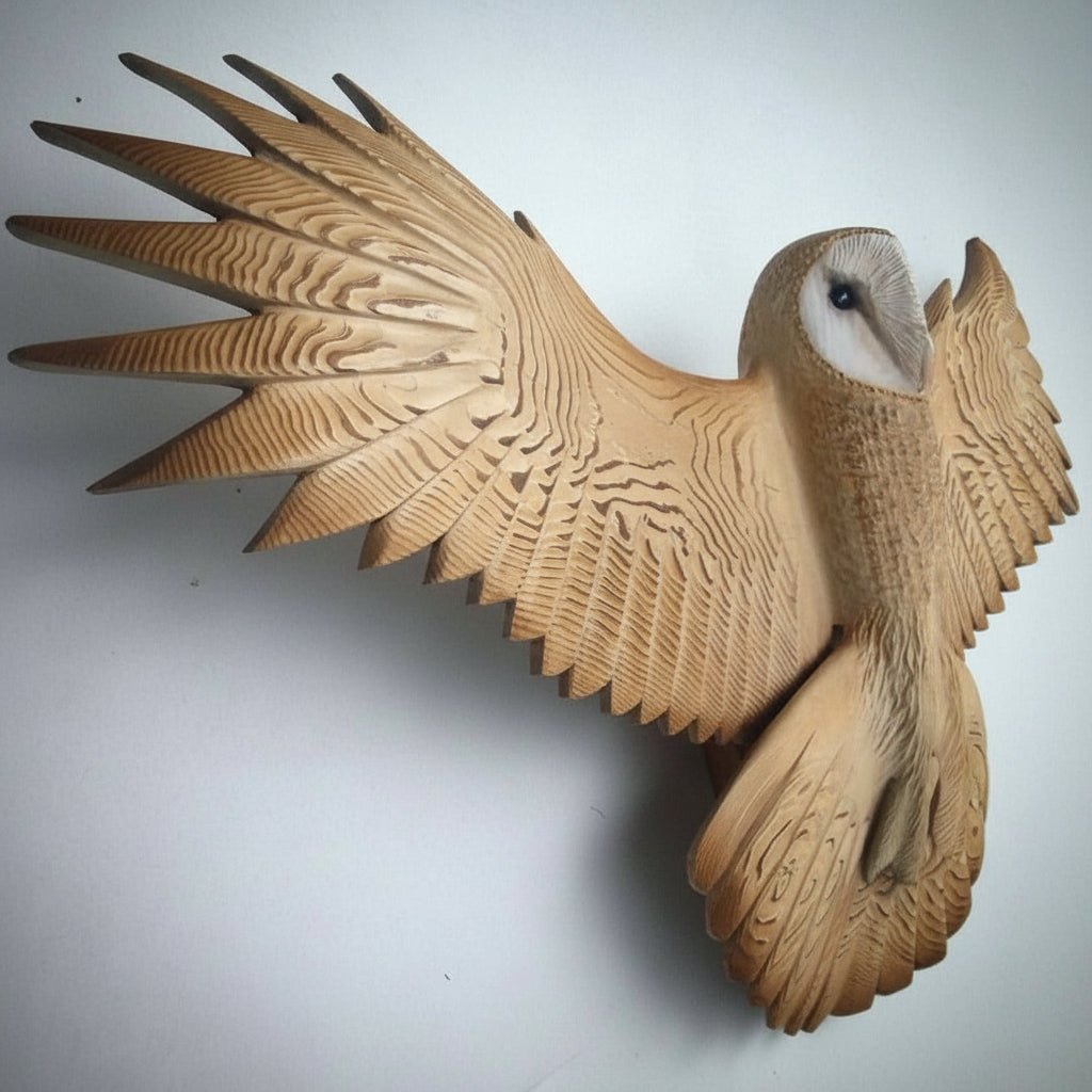TIMBERSPIRIT – Artistic Barn Owl Wall Art Expertly Carved from Solid Wood