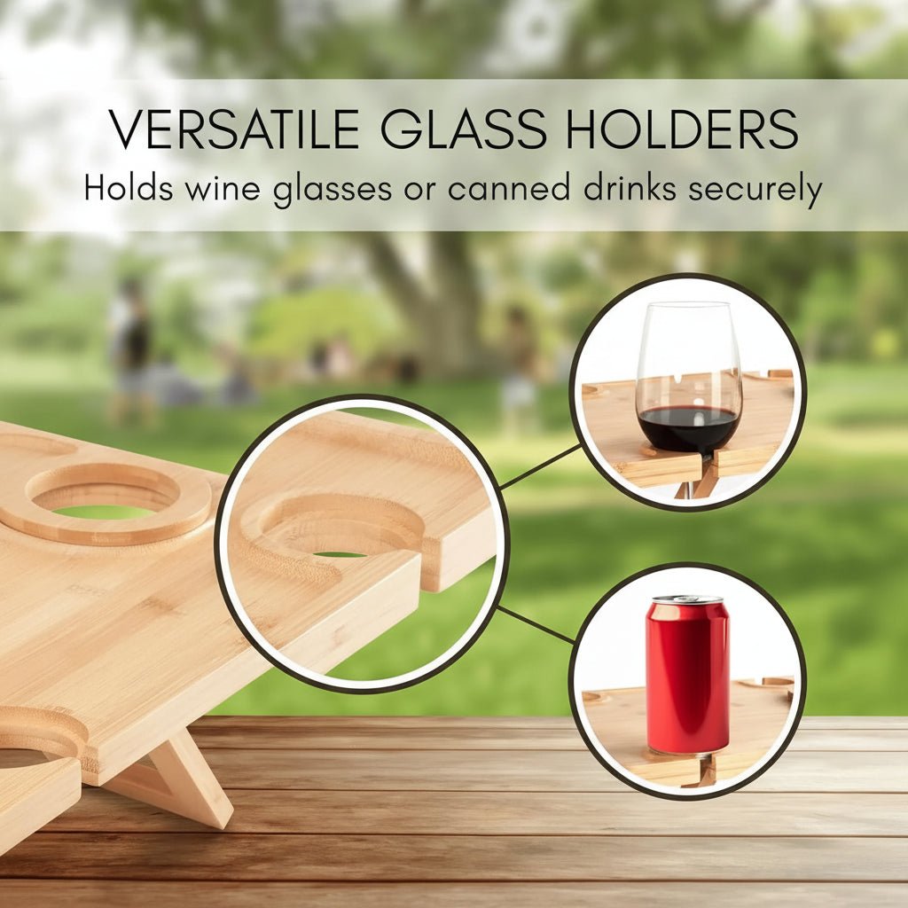 VINTASTYLE – Folding Wine Picnic Table with Glass Holders for Refined Outdoor Dining