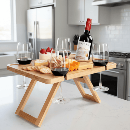 VINTASTYLE – Folding Wine Picnic Table with Glass Holders for Refined Outdoor Dining