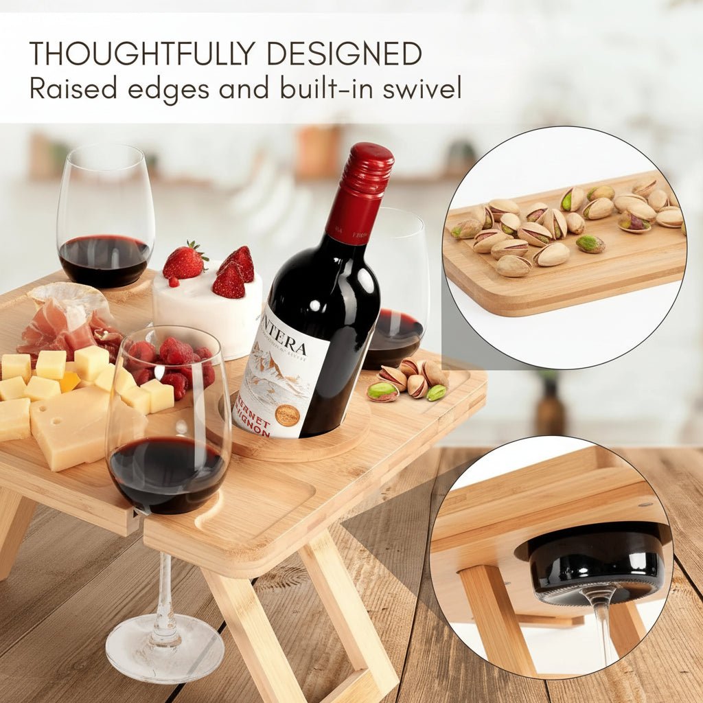 VINTASTYLE – Folding Wine Picnic Table with Glass Holders for Refined Outdoor Dining