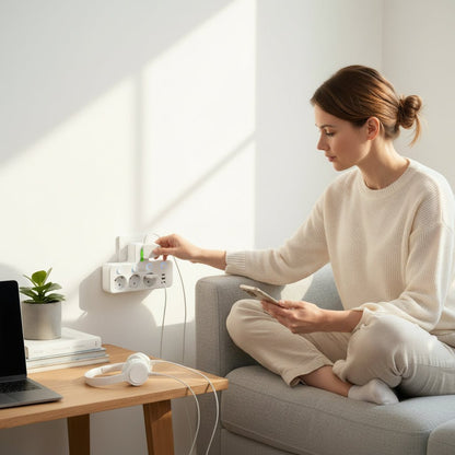 VOLTARA – Compact 4-Socket Extension with USB Charging & Safety Lock