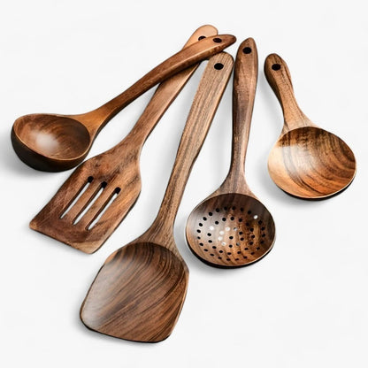 WOODCHEF – 11-Piece Wooden Kitchen Utensil Set for Scratch-Free Cooking
