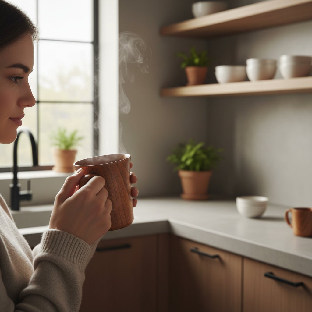 WOODPOUR – Unique Natural Wood Coffee & Beer Cup for Warm and Cold Drinks