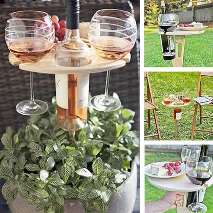WOODWINE – Portable Wooden Wine Table Folding Outdoor Glass Holder for Picnics & Camping