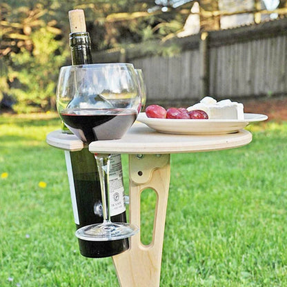 WOODWINE – Portable Wooden Wine Table Folding Outdoor Glass Holder for Picnics & Camping