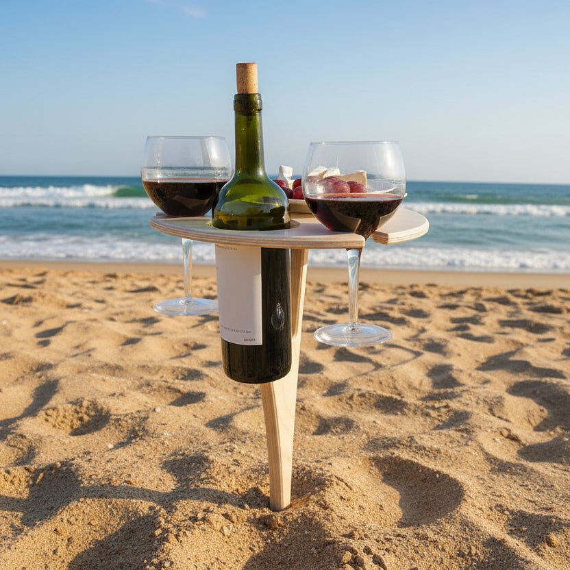 WOODWINE – Portable Wooden Wine Table Folding Outdoor Glass Holder for Picnics & Camping
