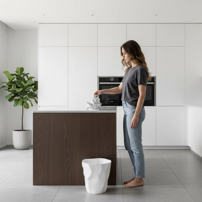 ZENLIVING – Irregular Trash Can with Clean Minimalist Space-Saving Style